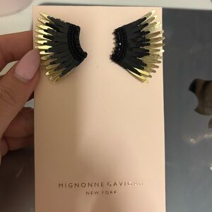 Mignonne Gavigan Black and Gold Feather Earrings